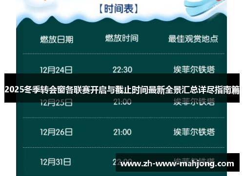 2025冬季转会窗各联赛开启与截止时间最新全景汇总详尽指南篇 2025冬季转会窗各联赛开启与截止时间最新全景汇总详尽指南篇